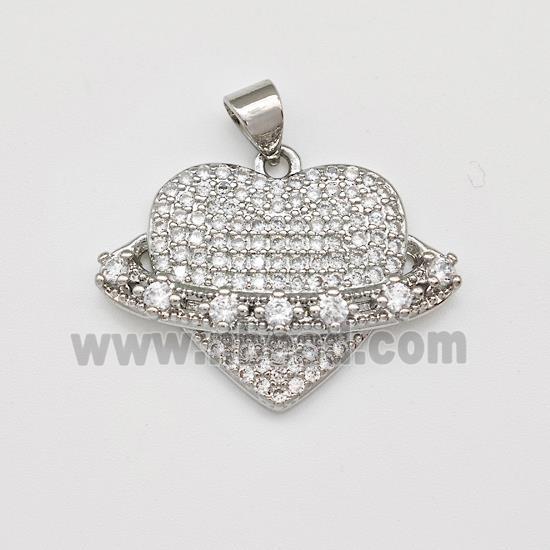 Copper Heart Pendant Micro Pave Zirconia Platinum Plated