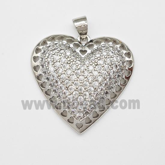 Copper Heart Pendant Micro Pave Zirconia Platinum Plated