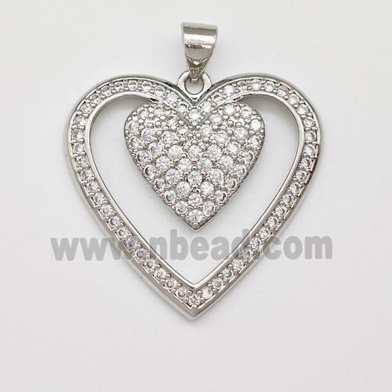 Copper Heart Pendant Micro Pave Zirconia Platinum Plated