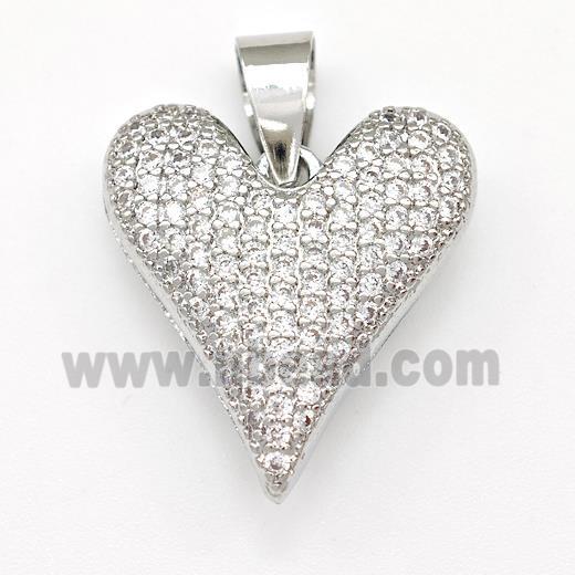 Copper Heart Pendant Micro Pave Zirconia Platinum Plated