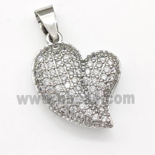 Copper Heart Pendant Micro Pave Zirconia Platinum Plated