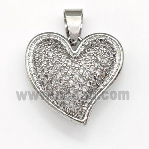 Copper Heart Pendant Micro Pave Zirconia Platinum Plated