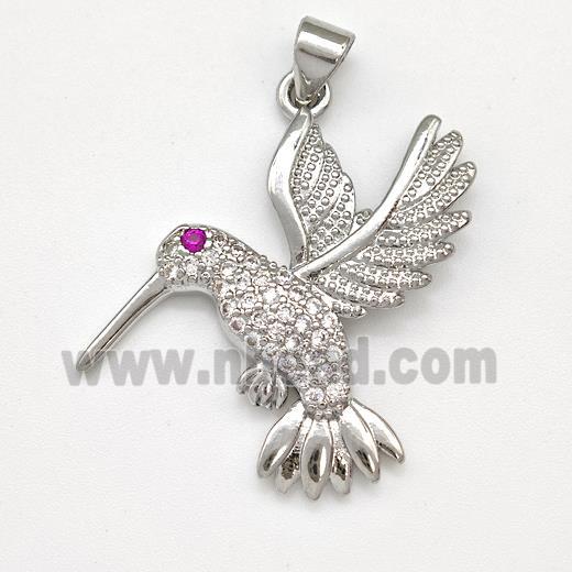 Copper Birds Pendant Micro Pave Zirconia Platinum Plated