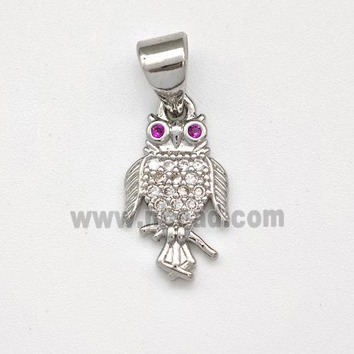 Copper Owl Birds Pendant Micro Pave Zirconia Platinum Plated