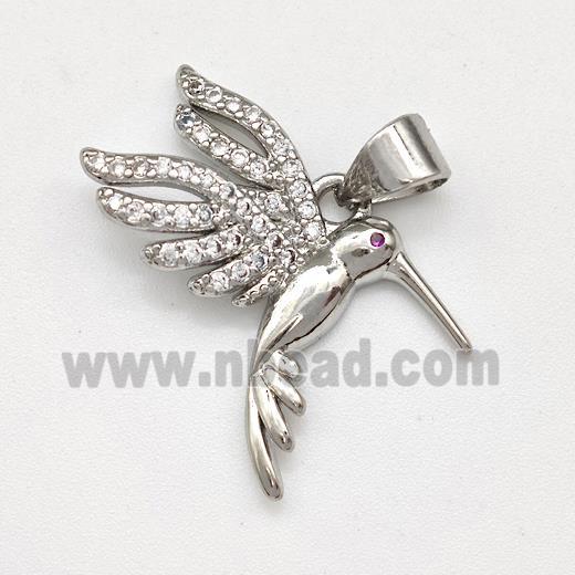 Copper Birds Pendant Micro Pave Zirconia Platinum Plated