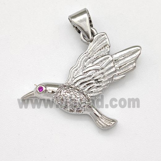 Copper Birds Pendant Micro Pave Zirconia Platinum Plated