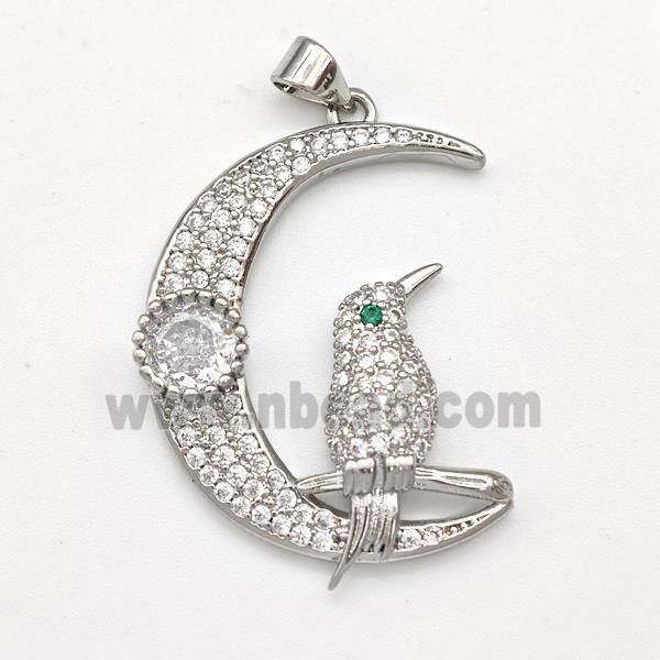 Copper Birds Pendant Micro Pave Zirconia Moon Platinum Plated