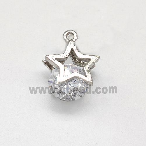 Copper Star Pendant With Zirconia Platinum Plated