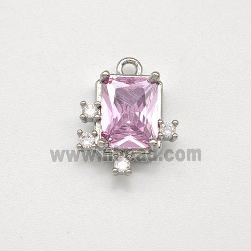 Copper Rectangle Pendant Pave Pink Zirconia Platinum Plated