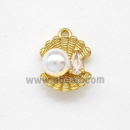 Scallop Shell Charms Copper Pendant Pave Pearlized Resin Gold Plated