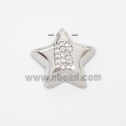 Copper Star Pendant Pave Zirconia Letter-B Large Hole Platinum Plated