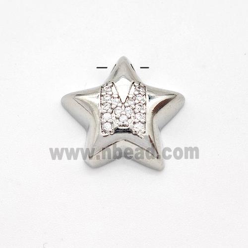 Copper Star Pendant Pave Zirconia Letter-M Large Hole Platinum Plated