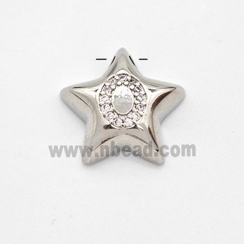 Copper Star Pendant Pave Zirconia Letter-O Large Hole Platinum Plated