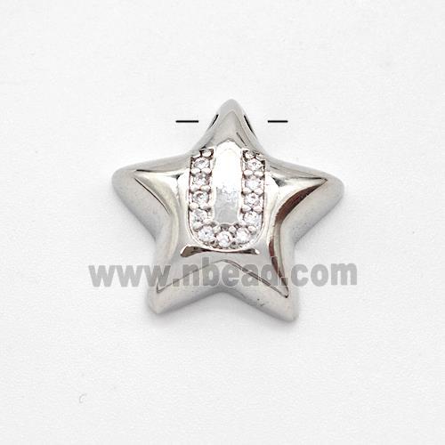 Copper Star Pendant Pave Zirconia Letter-U Large Hole Platinum Plated