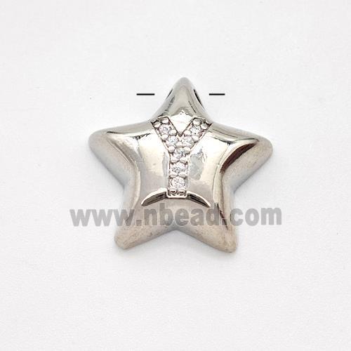 Copper Star Pendant Pave Zirconia Letter-Y Large Hole Platinum Plated