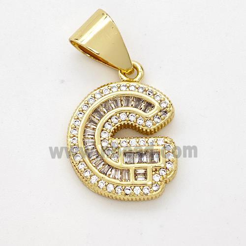 Copper Pendant Pave Zirconia Letter-G Gold Plated