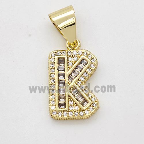 Copper Pendant Pave Zirconia Letter-K Gold Plated