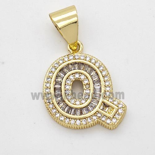 Copper Pendant Pave Zirconia Letter-Q Gold Plated