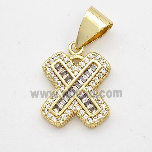 Copper Pendant Pave Zirconia Letter-X Gold Plated