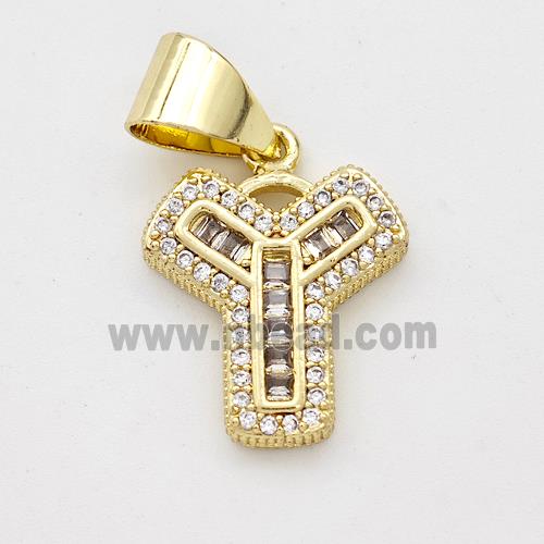 Copper Pendant Pave Zirconia Letter-Y Gold Plated