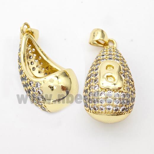 Copper Teardrop Pendant Pave Zirconia Letter-B Hollow Gold Plated