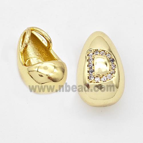 Copper Teardrop Pendant Pave Zirconia Letter-D Gold Plated