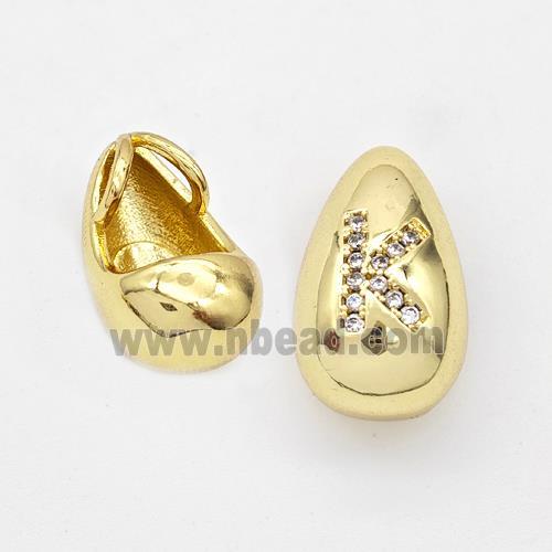 Copper Teardrop Pendant Pave Zirconia Letter-K Gold Plated