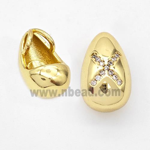 Copper Teardrop Pendant Pave Zirconia Letter-X Gold Plated