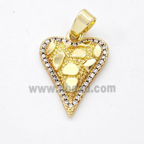 Copper Heart Nugget Pendant Micro Pave Zirconia Gold Plated