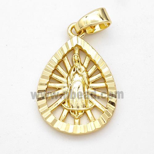 Virgin Mary Charms Copper Teardrop Pendant Gold Plated