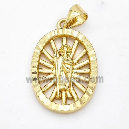 Saint Jude Charms Copper Oval Pendant Gold Plated