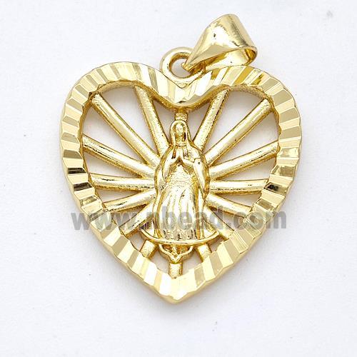 Virgin Mary Charms Copper Heart Pendant Gold Plated