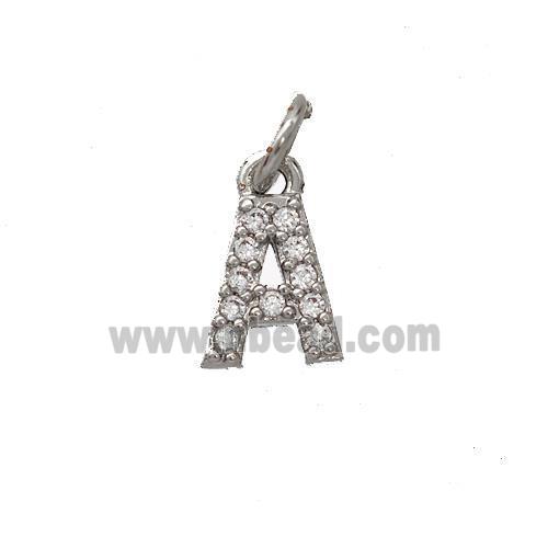 Copper Pendant Pave Zirconia Letter-A Platinum Plated