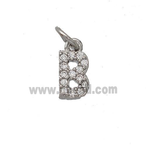 Copper Pendant Pave Zirconia Letter-B Platinum Plated