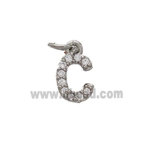 Copper Pendant Pave Zirconia Letter-C Platinum Plated