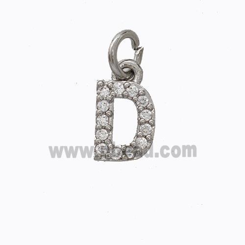 Copper Pendant Pave Zirconia Letter-D Platinum Plated