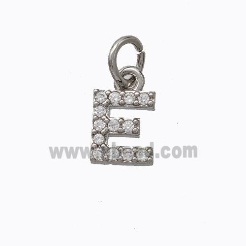 Copper Pendant Pave Zirconia Letter-E Platinum Plated