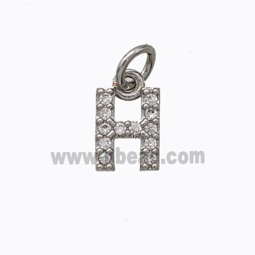 Copper Pendant Pave Zirconia Letter-H Platinum Plated