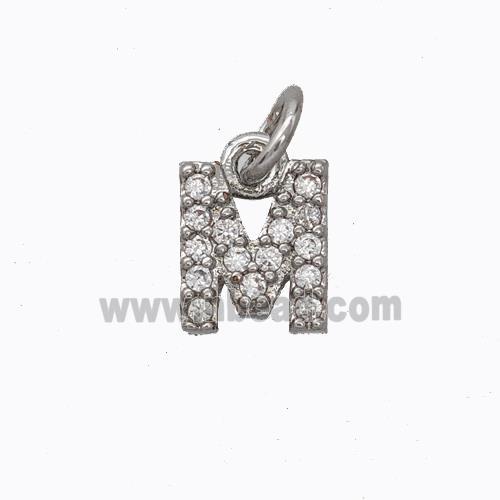 Copper Pendant Pave Zirconia Letter-M Platinum Plated