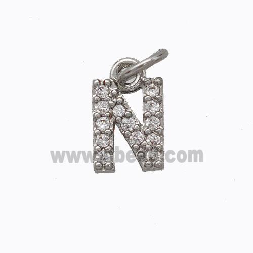 Copper Pendant Pave Zirconia Letter-N Platinum Plated