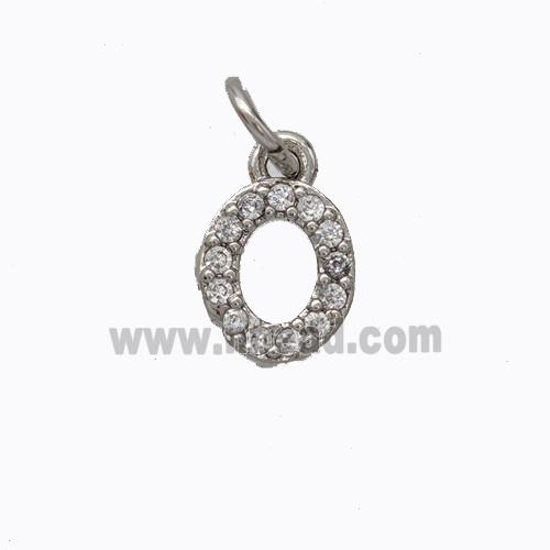 Copper Pendant Pave Zirconia Letter-O Platinum Plated