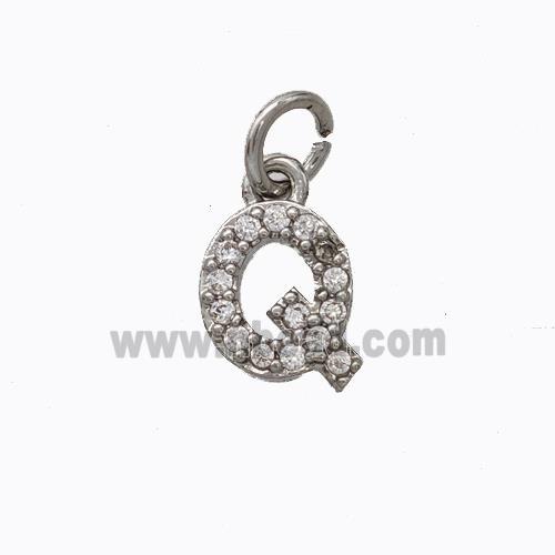 Copper Pendant Pave Zirconia Letter-Q Platinum Plated