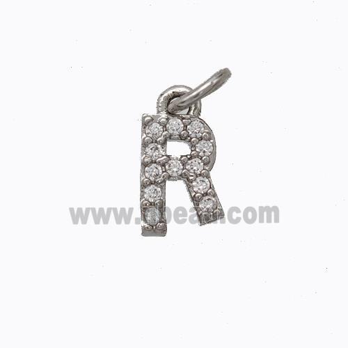 Copper Pendant Pave Zirconia Letter-R Platinum Plated