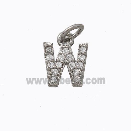 Copper Pendant Pave Zirconia Letter-W Platinum Plated