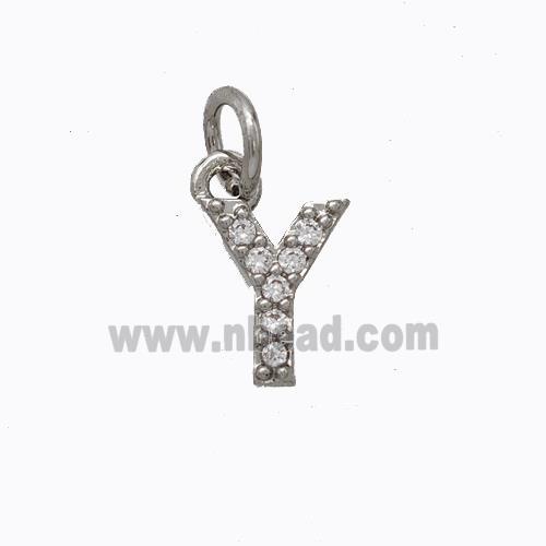 Copper Pendant Pave Zirconia Letter-Y Platinum Plated