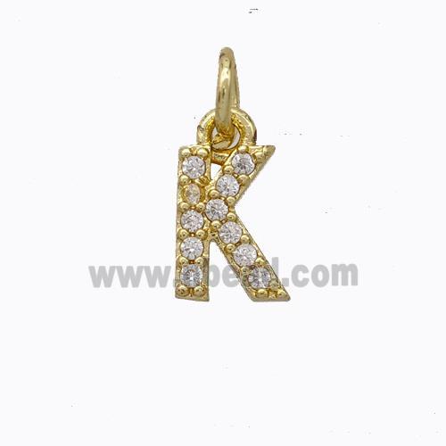 Copper Pendant Pave Zirconia Letter-K Gold Plated