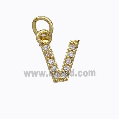 Copper Pendant Pave Zirconia Letter-V Gold Plated