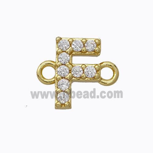 Copper Connector Pave Zirconia Letter-F Gold Plated