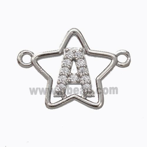 Copper Star Pendant Pave Zirconia Letter-A Platinum Plated