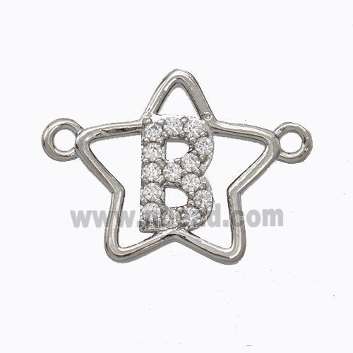 Copper Star Pendant Pave Zirconia Letter-B Platinum Plated